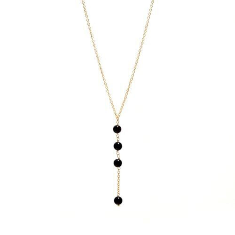 4229 Handmade Black Onyx Lariat Necklace – Natural Protection Stone – 16+2